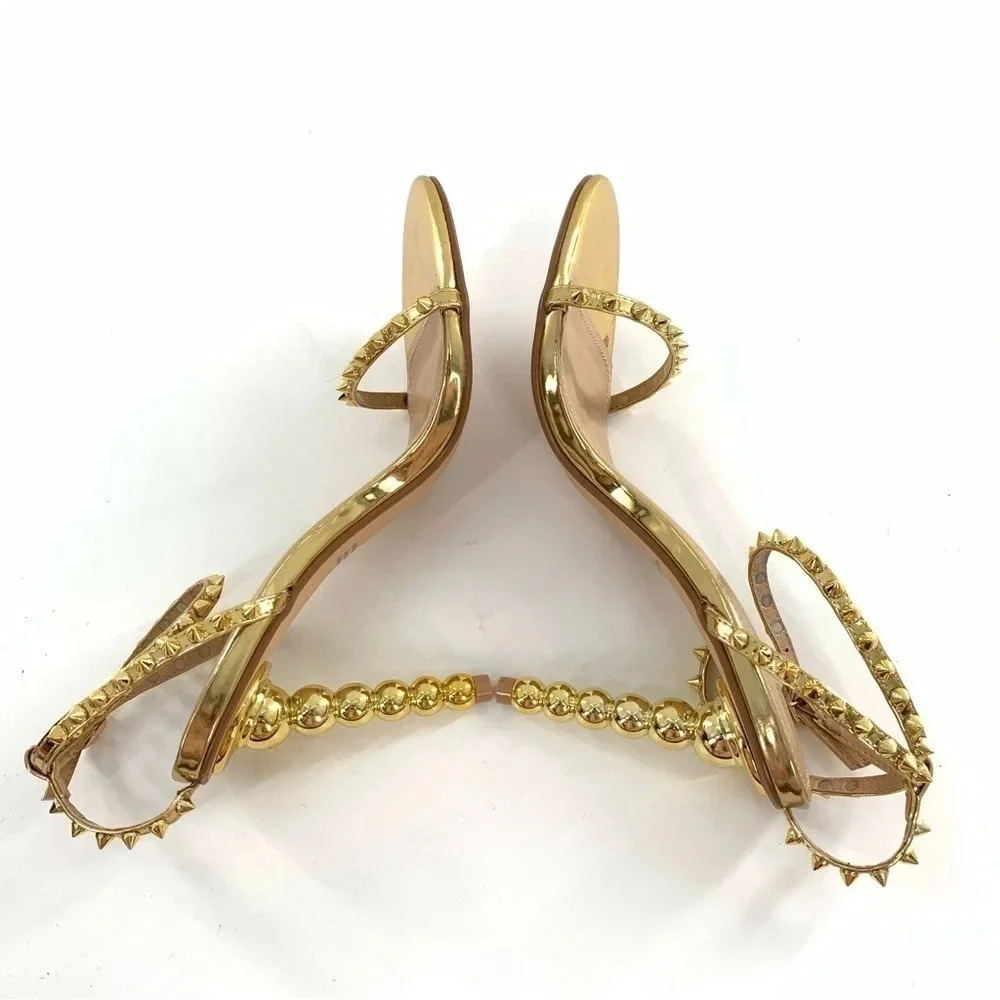 Fashion Nova heels size 8.5 Brewster gold faux leather studded stilettos party - Picture 10 of 12